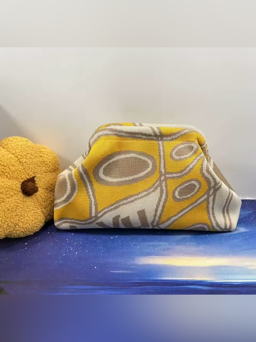 Yellow and Cream Patterned Women's Clutch Bag